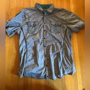 Buckle Black Athletic Fit Grey with Blue Embroidery Western Short Sleeve, XXL